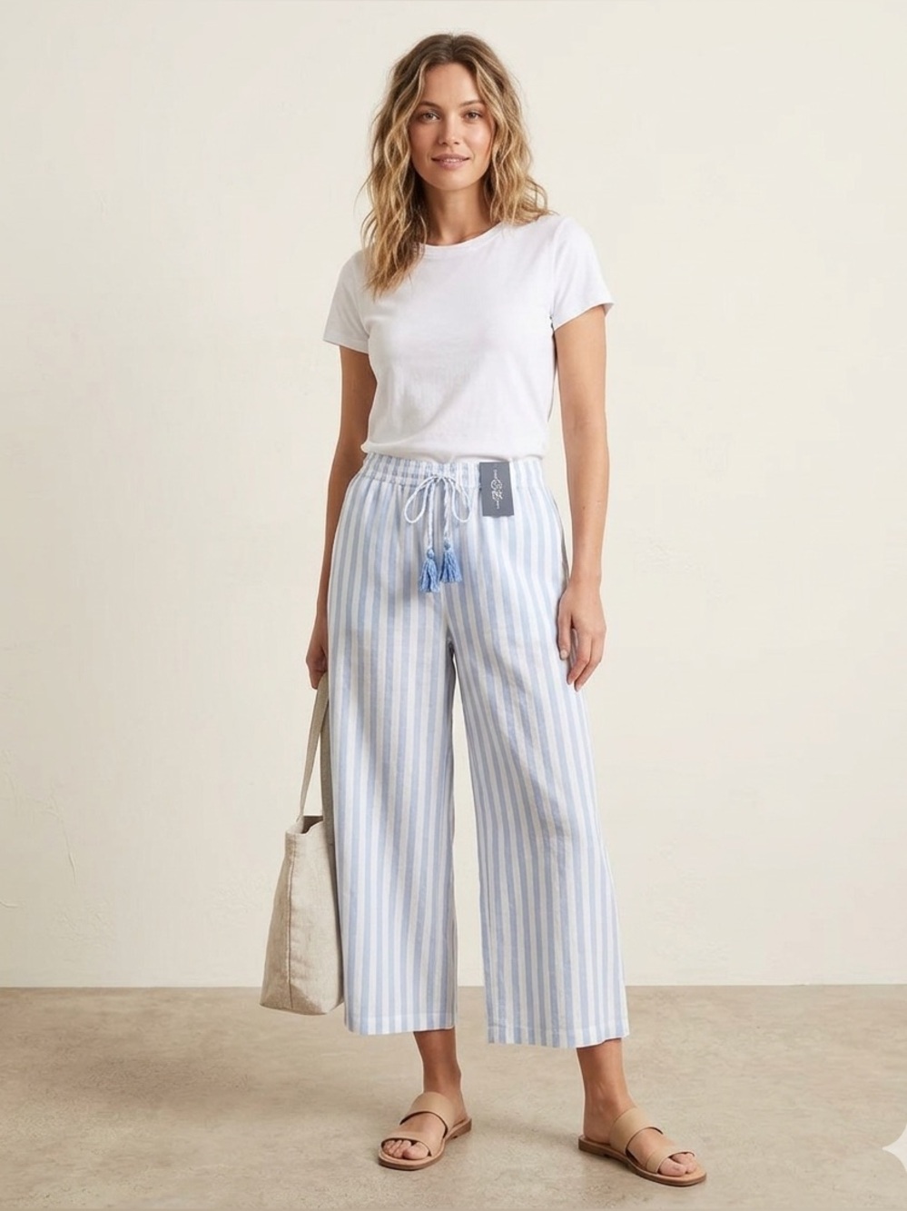 Club Z Collection Light Blue & White Striped Drawstring Resort/Lounge Wear Pants